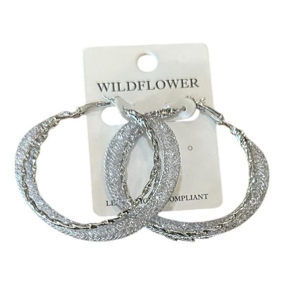 Wildflower Silver Textured Twisted Hoop Earrings – 2.25” - Picture 1 of 5
